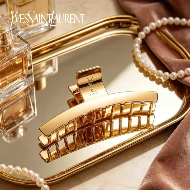 Image of YSL Saint Laurent Haarspange aus Goldmetall, hergestellt in Frankreich, französischer Luxus, Originalverpackung, Haaraccessoire, Geschenk für Frauen und Mädchen