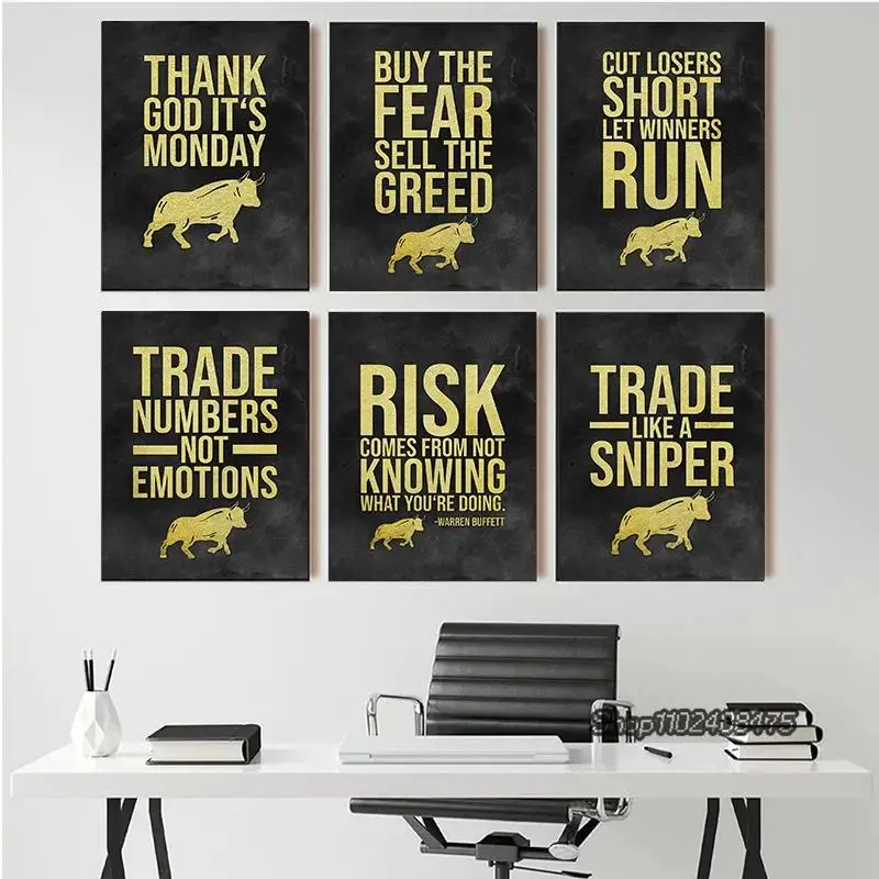 Golden Stock Trading Sniper Motivational Quote Canvas Art for Living Room  Trading Themed Wall Decor