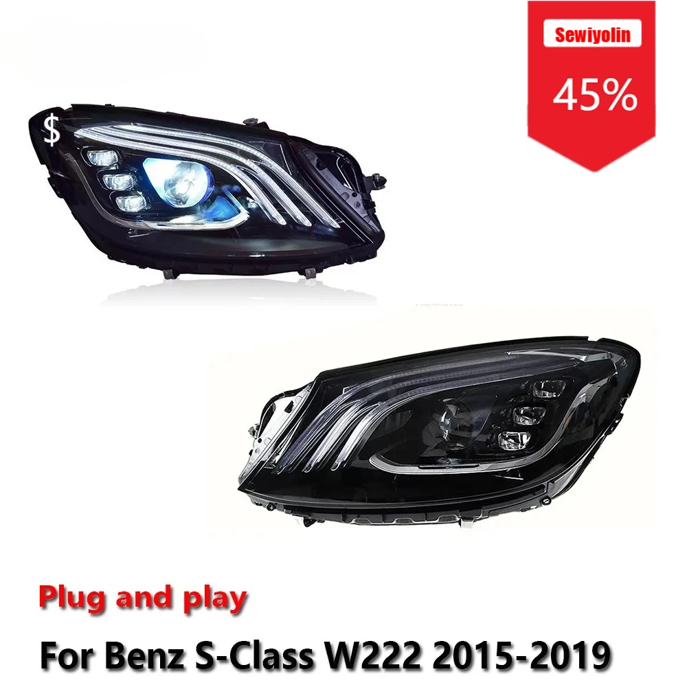 

Автомобильные светодиодные фары Sewiyolin в сборе для Benz S-Class W222 2015-2019, противотуманные фары DRL, стоп-сигнал, указатель поворота Plug and Play