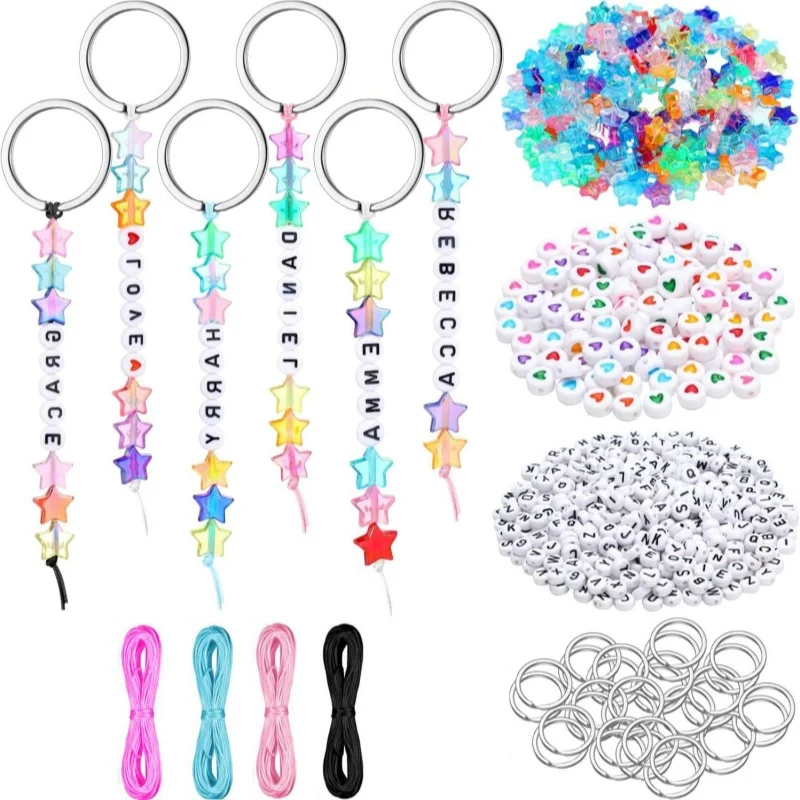 

566PCS Beaded Keychain Making Kit for Women,Acrylic Heart Star Flower Letter Alphabet Bag Beads DIY Key Chain Charm Gift