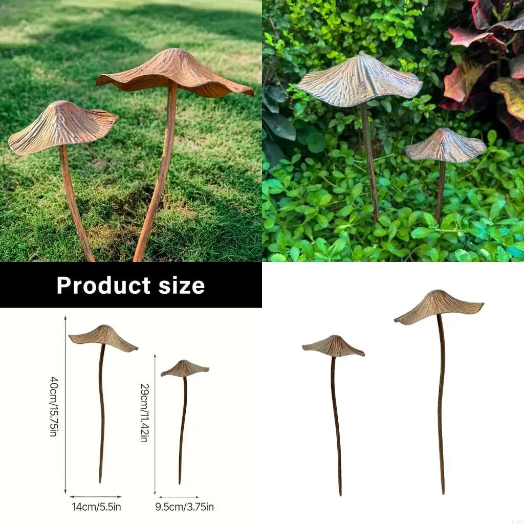 

Set of 2 Vintage Brown Mushroom Outdoor Garden Stakes Iron Art Decoration KXRE
