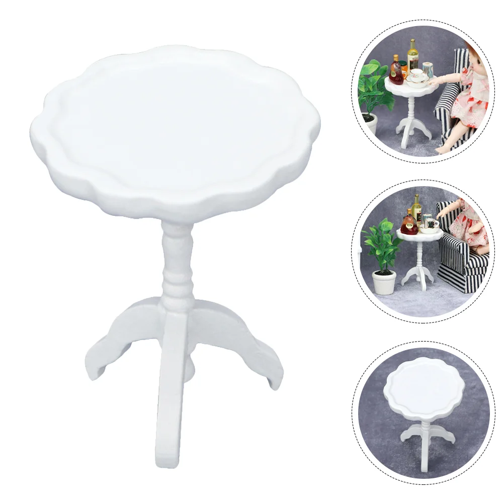 Lace Small Round Table Model Decor 1:12 Mini House Miniature Adornment Micro White Vanity