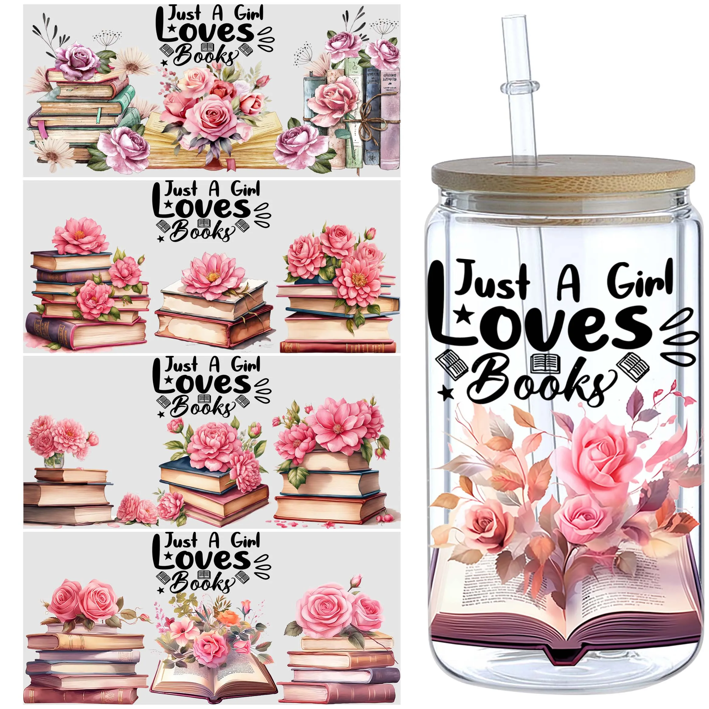 

5sheets Book Design UV DTF Cup Stickers, Waterproof Sticker Pack For Decorating Mugs, Cups, Bottles, School Supplies, Etc, Arts