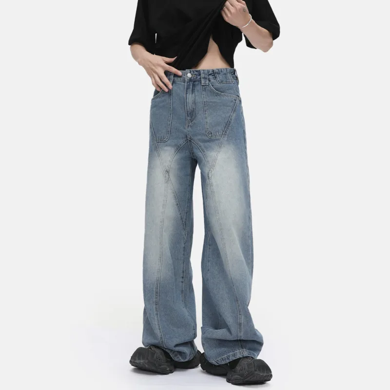 

SYUHGFA Niche Design Men's Wear Denim Pants High Street Contrast Color Trendy Male Jeans 2025 Autumn Korean Style Bottom