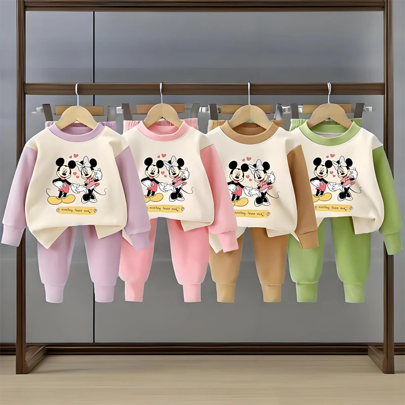 

Disney Autumn Mickey Printed Children Long Sleeve Pajamas Sets Soft Girls Boys Home Clothes Suit Kids Casual Sleepwear Set