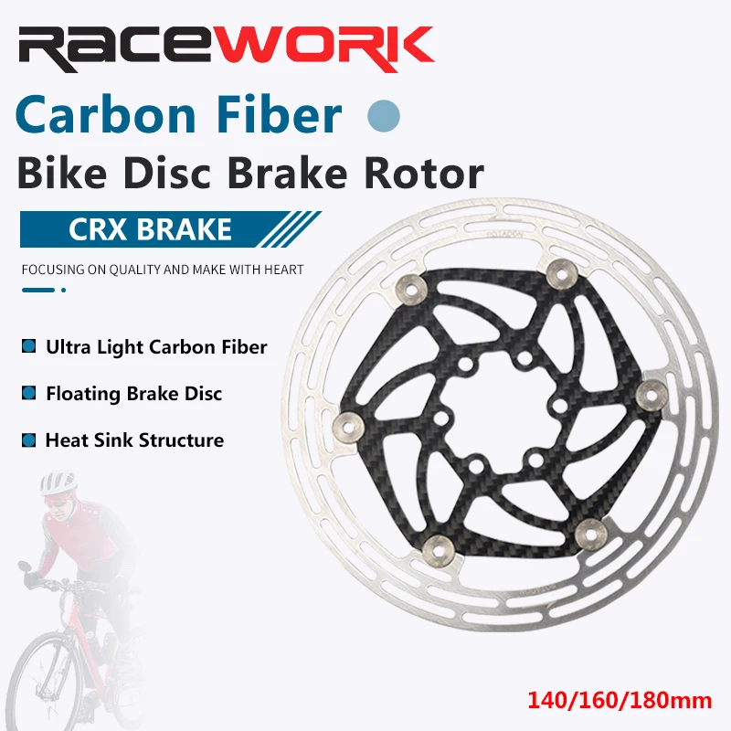 RACEWORK Bike Disc Brake Carbon Fibre Disc Rotors 140mm/160mm/180mm Road MTB Bicycle 6 Screw Center Lock Rotor