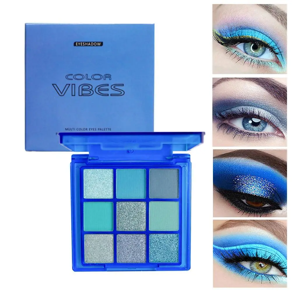 9 Colors Blue Maggie Eyeshadow Makeup Palette Matte Glitter Blue Neon Eyeshadow Diamond Shimmer Eyeshadow Palette Yellow Pa Q5B1