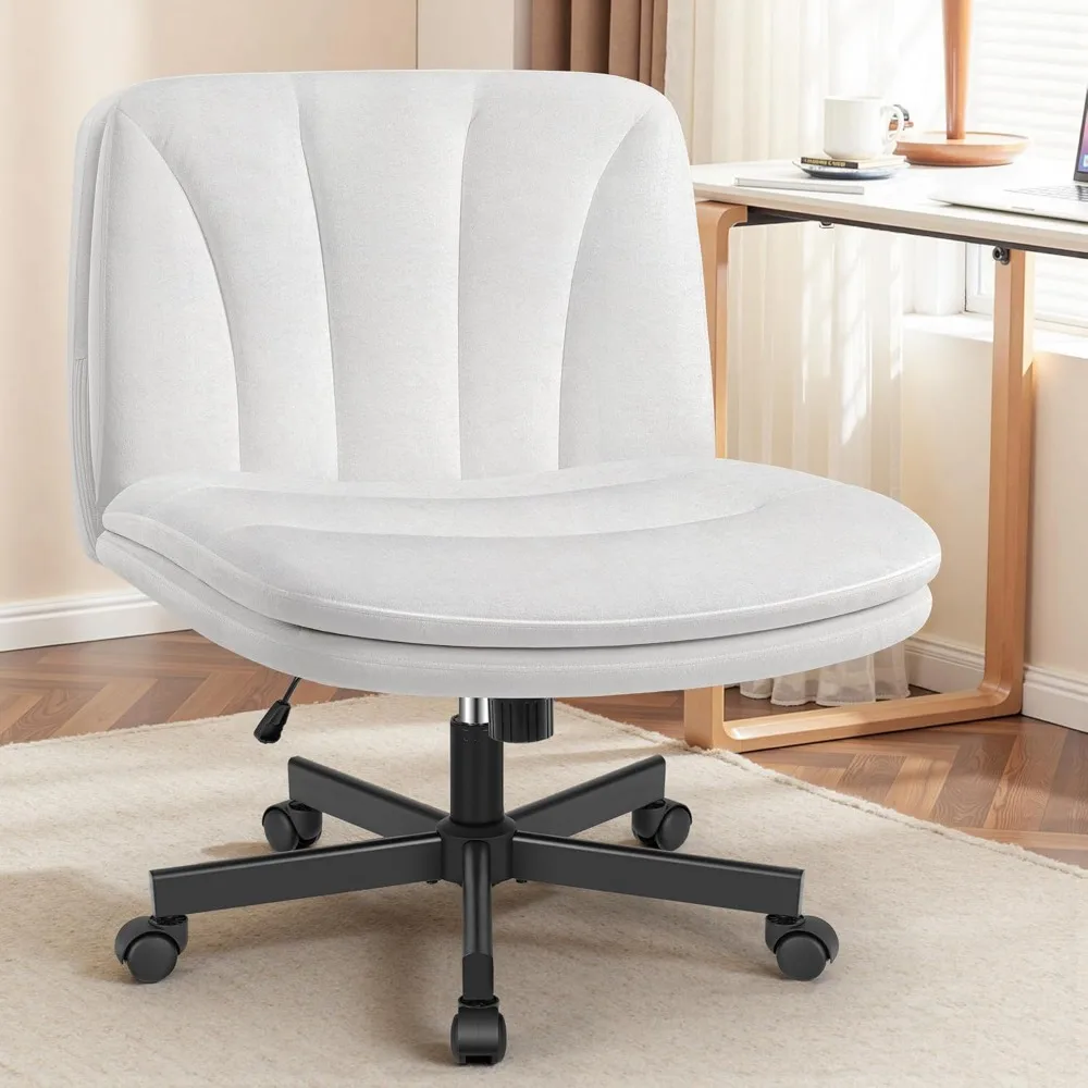 

criss cross chair with wheels, cross legged office chair, armless wide vanity desk chair with comfty velvet & back - swivel hei