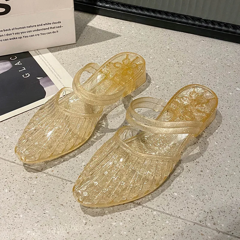 Sexy pointed toe mules sandals women's summer sexy slides shoes woman double strap clear sandals ladies transparent jelly shoes
