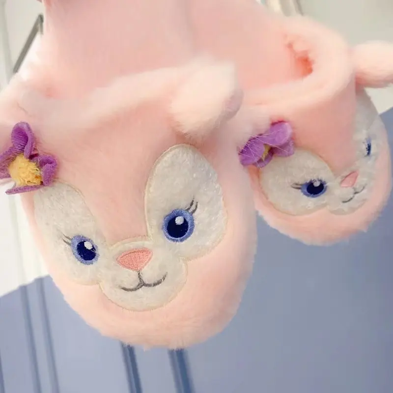 Cartoon Pink Foxes Slippers Anime Warm Shoes Indoor Home Cotton Slipper Flat Non-slip Japanese Style Casual Girl Woman Sweet