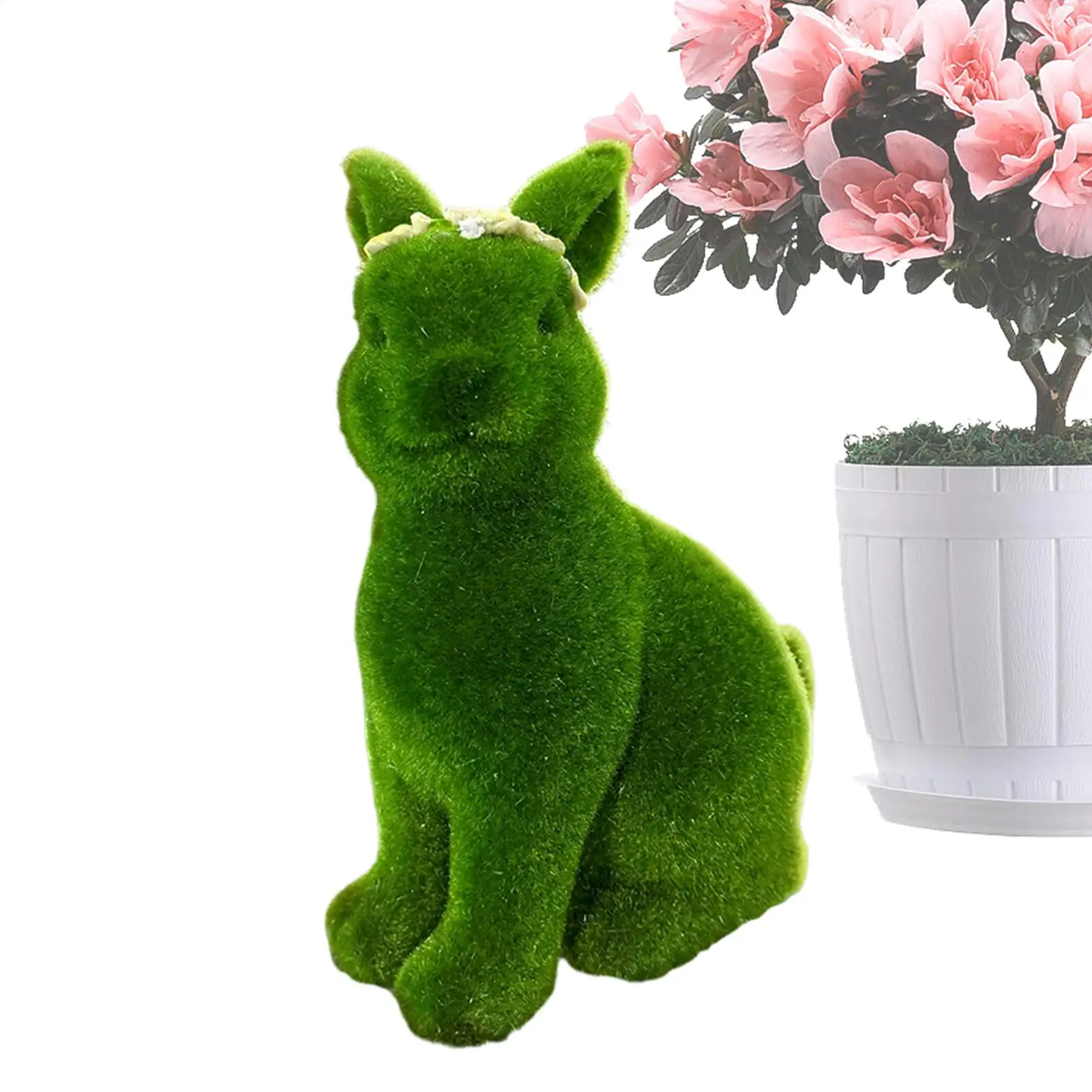 Flocked Easter Bunny Spring Figurine Easter Decorations Outdoor Resin Moss Bunny Decoration For Indoor Home Desk Table Shelf