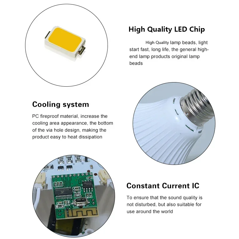 3PCS AC 85-265V E27 LED12W Light Bulb RGB Multi-colour Change Bluetooth Speaker Music Playback Function Bedroom Party Decoration