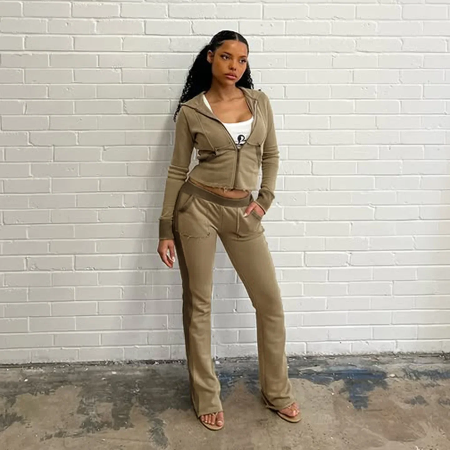 

Sexy Sports Bodycon 2 Pieces Set for Woman Outfits Color Block Long Sleeve Hoodies Top + Pants Suits Female Streetwear