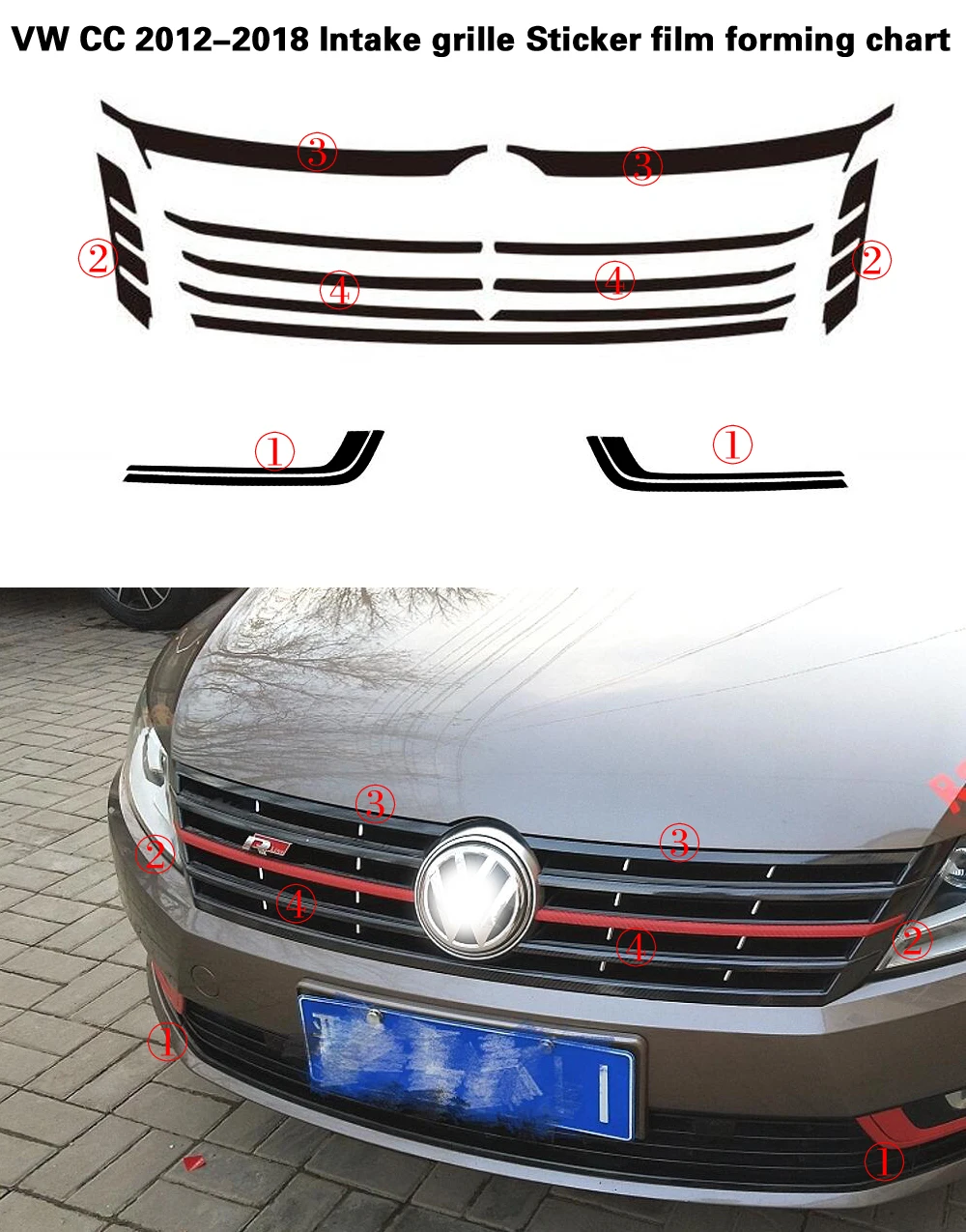 For Volkswagen VW CC 2013-2018 Intake grille Control Panel Door Handle Carbon Fiber Stickers Decals Car styling Accessorie