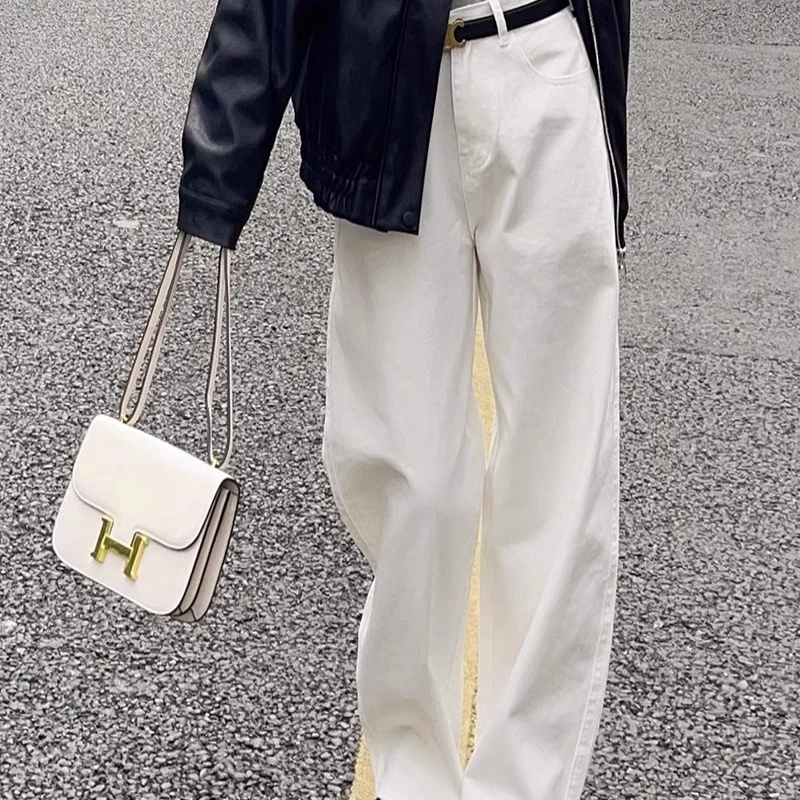 

Loose White Wide Leg Jeans Women Drape High Waist Straight Wide Leg Pants Mopping Pants