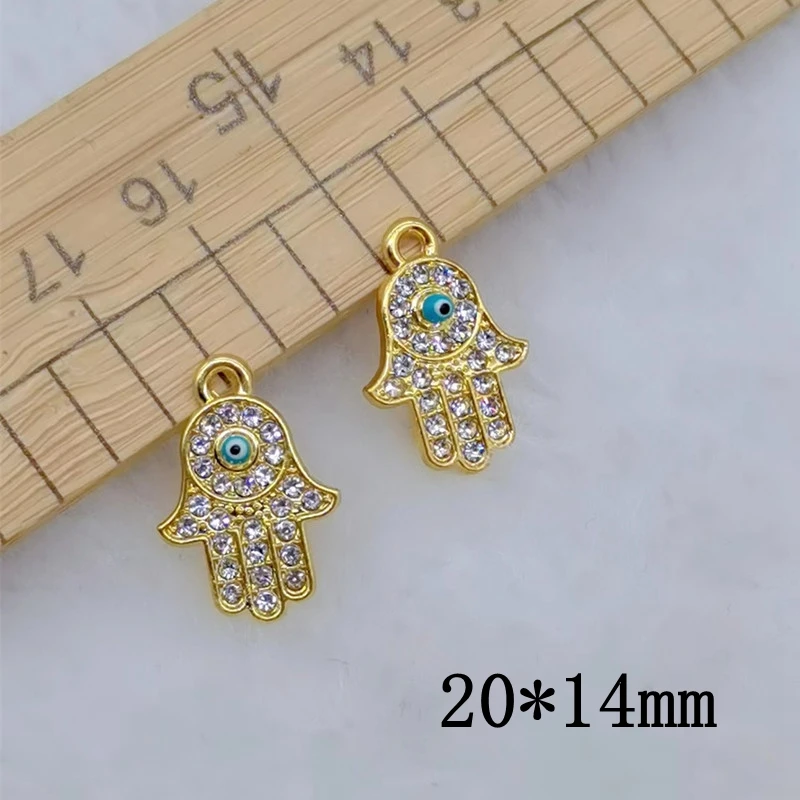 10PCS Gold Plated Crystal Fatima Hand Evil Eye Charm Pendant for Jewelry Making Necklace Bracelet Earrings Accessories DIY Craft