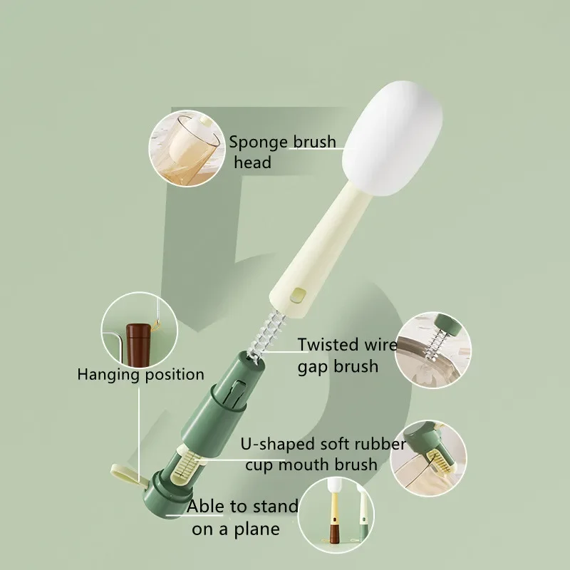 Multi-functional 3-in-1 Cleaning Bottle Lid Gap Cleaning Brush Set Hangable long Handle Sponge Cup Brushes Versatile Clean Tool