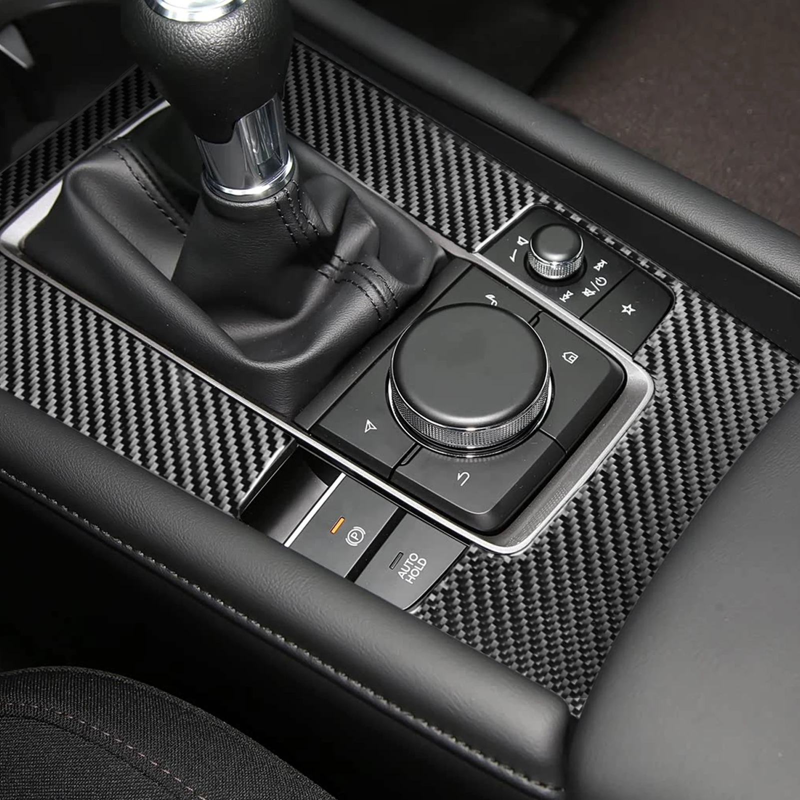 Real Soft Carbon Fiber Central Gear Shift Control Panel Trim Cover For Mazda 3 Axela 2019-2026 Interior Accessories Decoration view 2