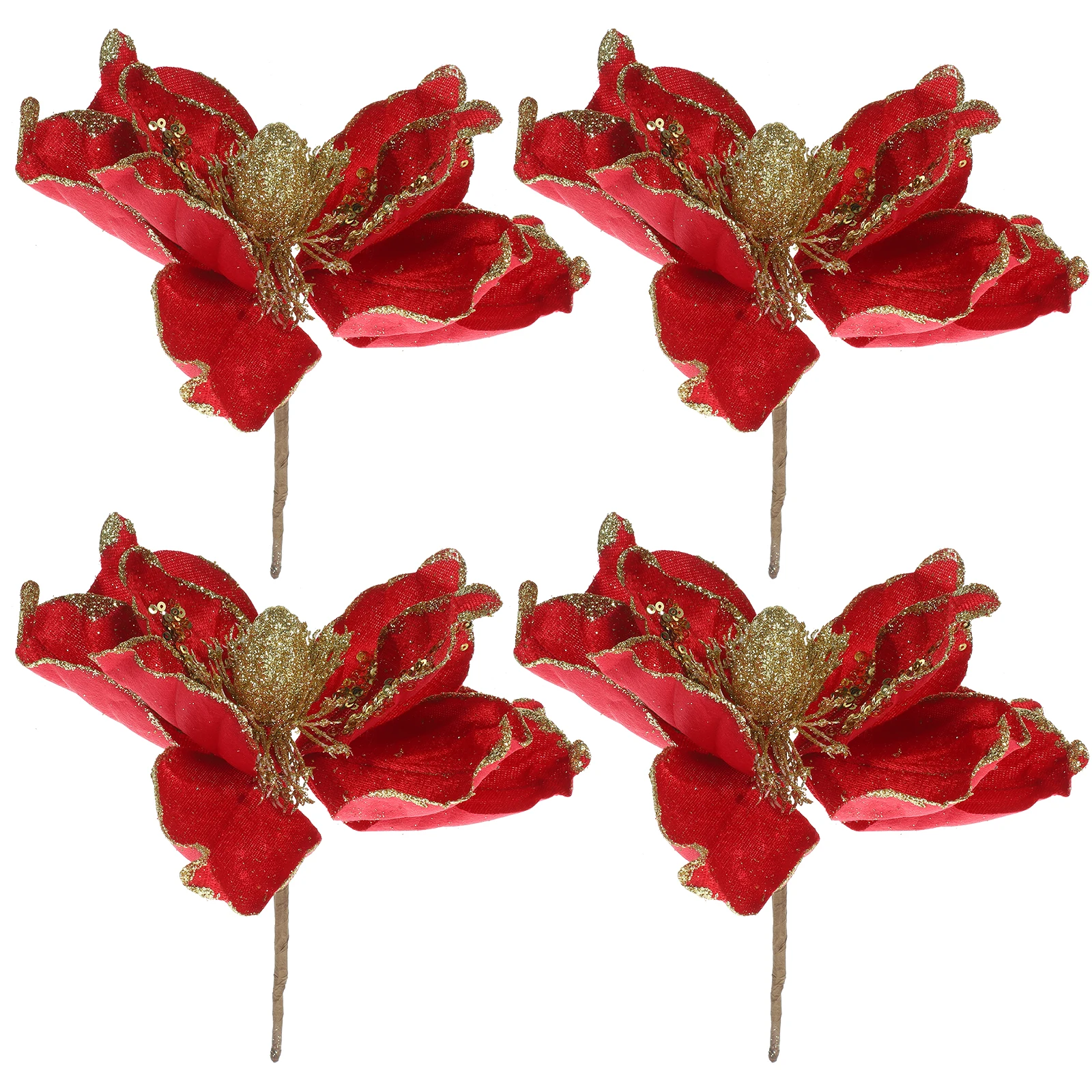 

4 Pcs 22cm Red Multi-layer Christmas Flower Decorations Tree Cloth Artificial Poinsettia Xmas Vase Wreath Holiday