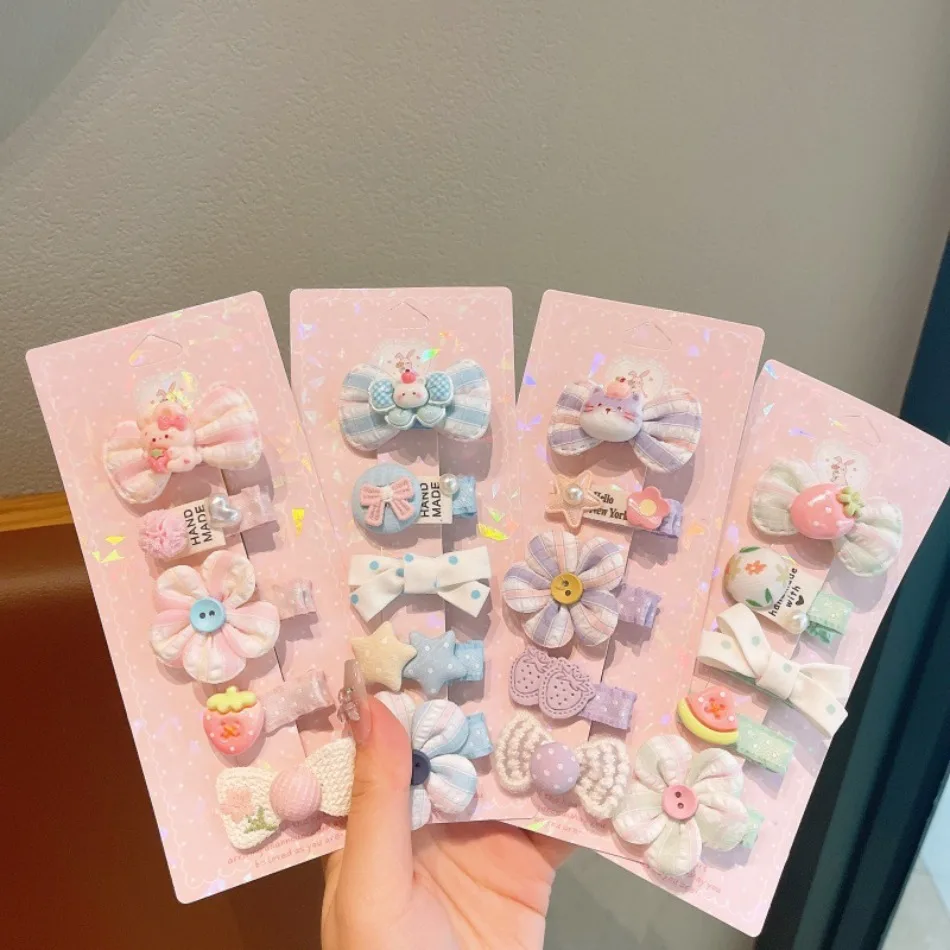 Cute Girls Cartoon Bow Hair Clips Set Sweet Girls Bunny Flower Hairpins Fashion Side Bangs Clips Kids Cute Hair Accessories ZX07