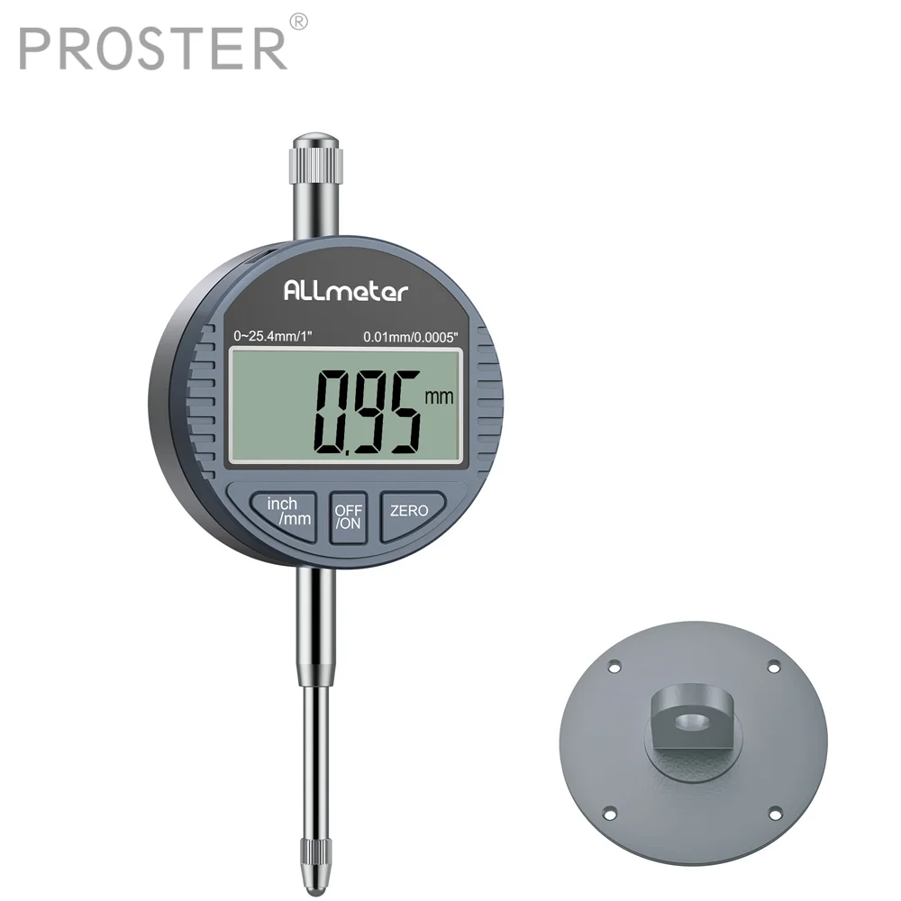 Proster 0-25.4mm DTI Digital Dial Indicator 0.01/.0005'' Digital Probe Indicator Dial Test Gauge Range With LCD Display