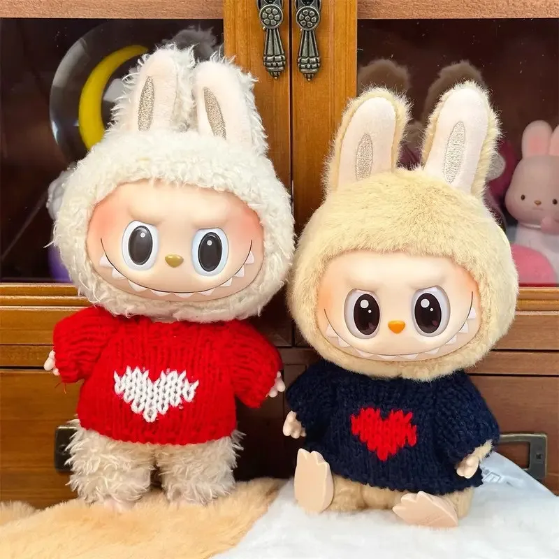 人形服 Ropa Labubu 17 センチメートル Labubu V2 V1 Labubu 冬のセーターイチゴ愛パターン子供のおもちゃギフト