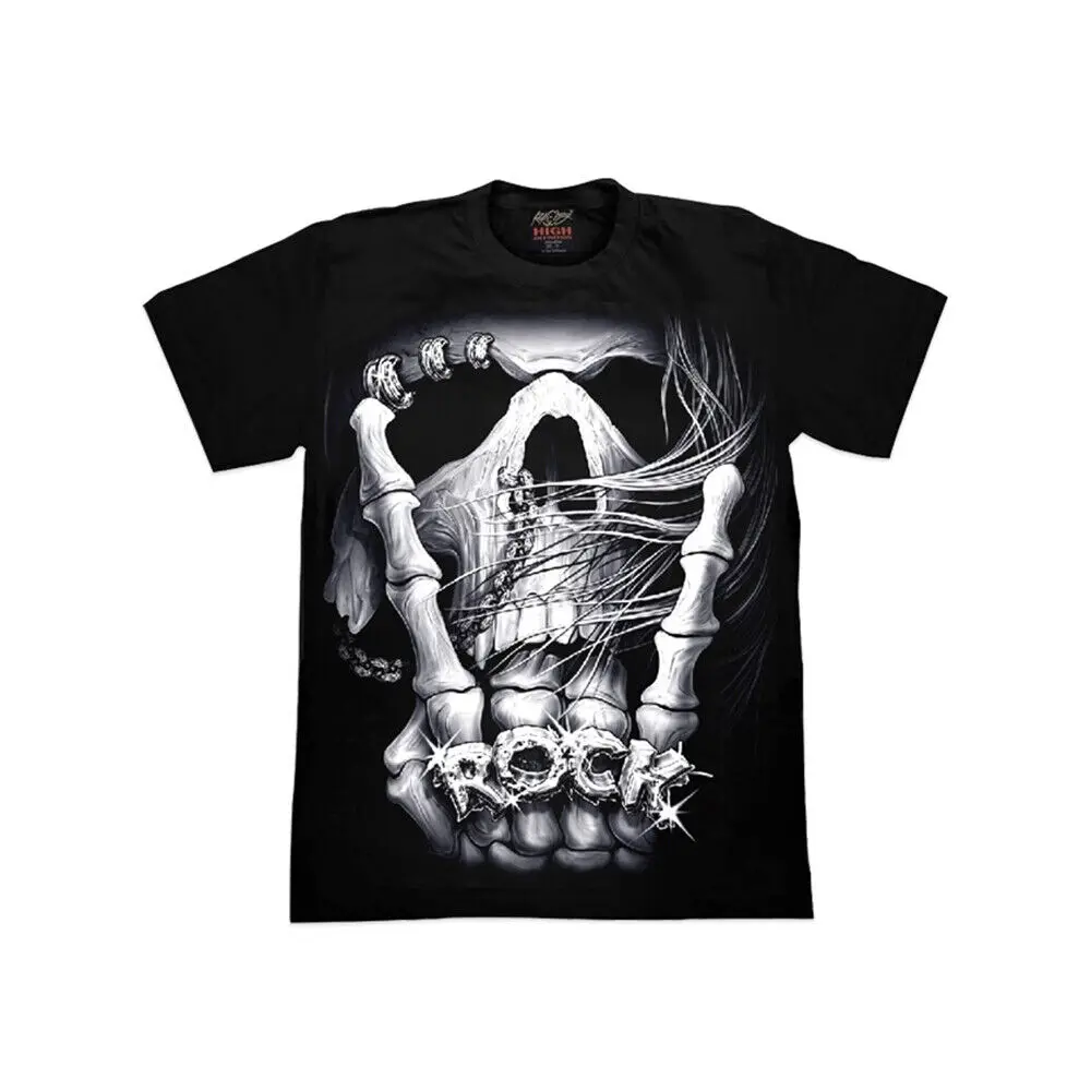 Skull Ring Rock Hand T Shirt Halloween Glow In The Dark Biker Tees Motorcycle