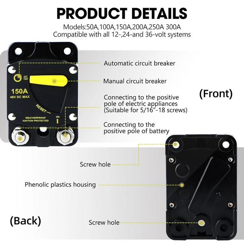 Circuit Breaker With Manual Reset Switch High Amperage For Marine Rvs Yacht Trolling Boat Battery Solar System