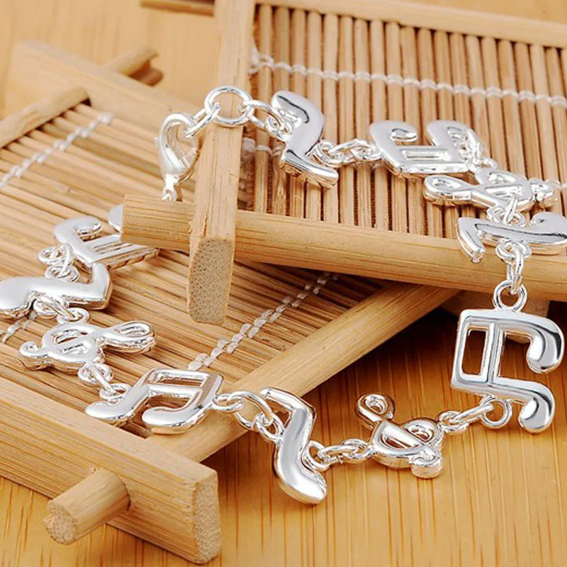 925 Sterling Silver Music Symbol Cuffs Hand Bracelets For Women Lucky High Quality Bracelet Wedding Luxury Accessories Jewellery