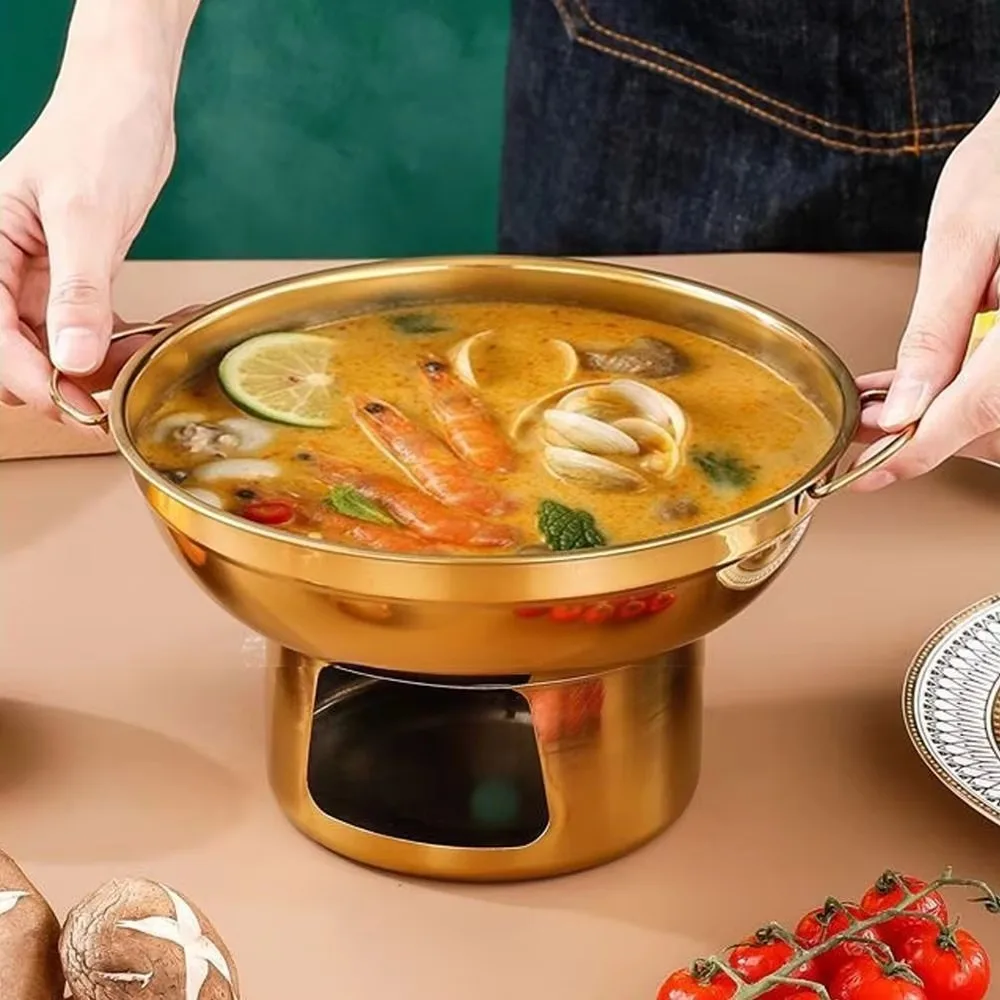 Traditional Stainless Steel Small Hotpot Double Ear Thickened Charcoal Hot Pot Well-ventilated Large-diameter Tom Yum Hot Pot