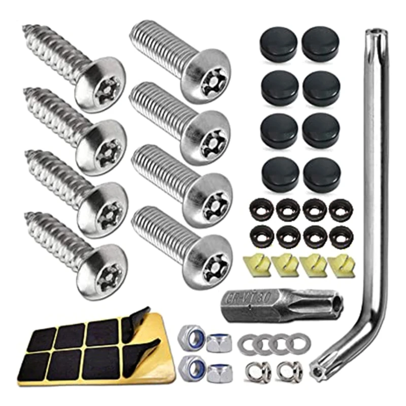 License Plate Screws, Anti Theft License Plate Bolts Fasteners StainlessSteel Screws Mounting Hardware