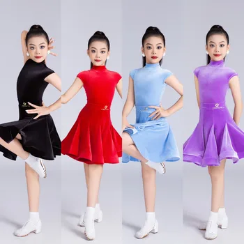 ชุดเดรสผ้ากำมะหยี่บางสำหรับเด็กผู้หญิงชุดเดรสชาชุดเดรสเต้นรำชุดเดรสผ้ากำมะหยี่เนื้อบางเหมาะกับ DNV20846ชุดซ้อมเต้นสำหรับการแข่งขันเต้นแบบละตินเด็กแบบใหม่