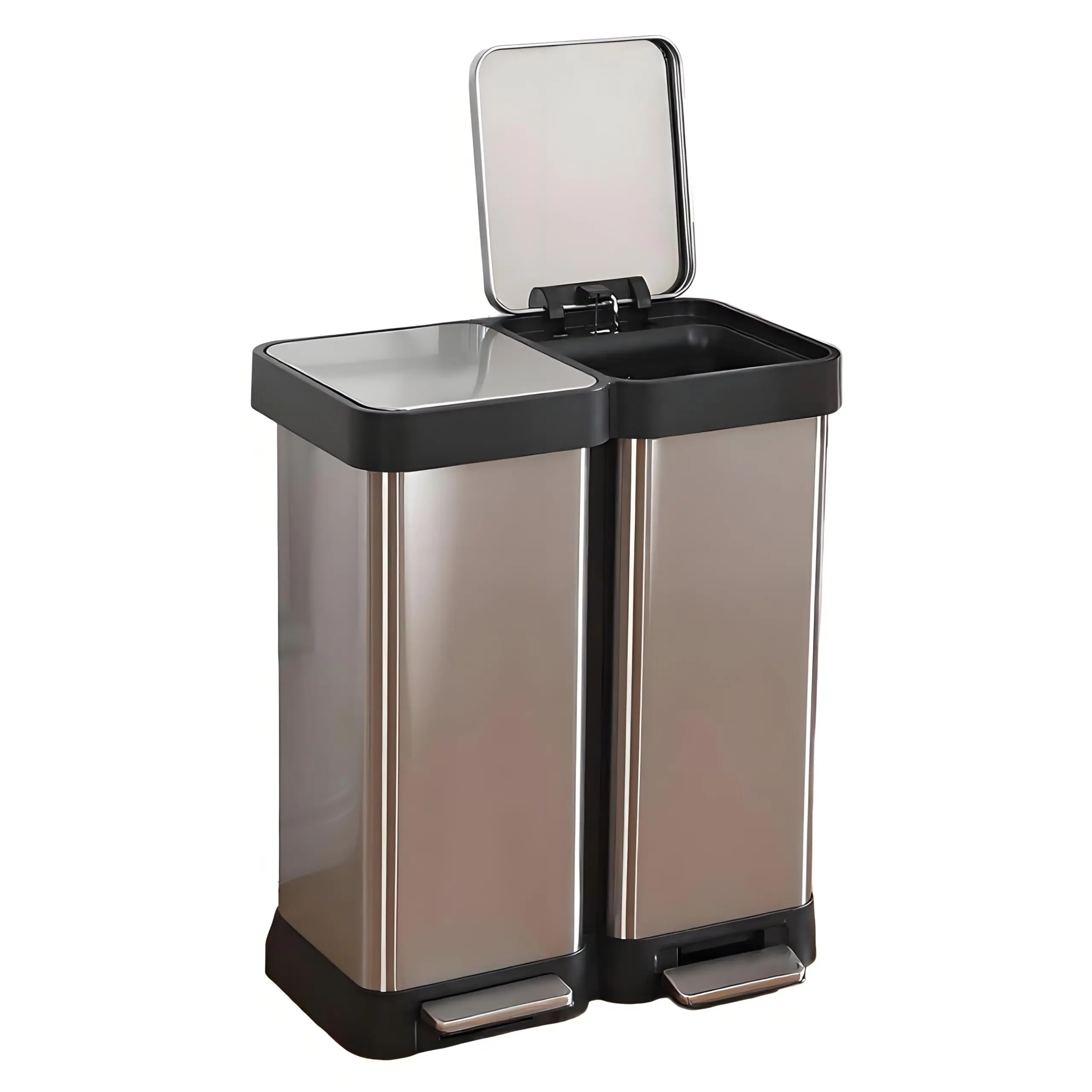

Stainless Steel Dual Compartment Garbage Can, 16 Gallon (60L) Fingerprint-Resistant Trash & Recycling Bin For Home, Office