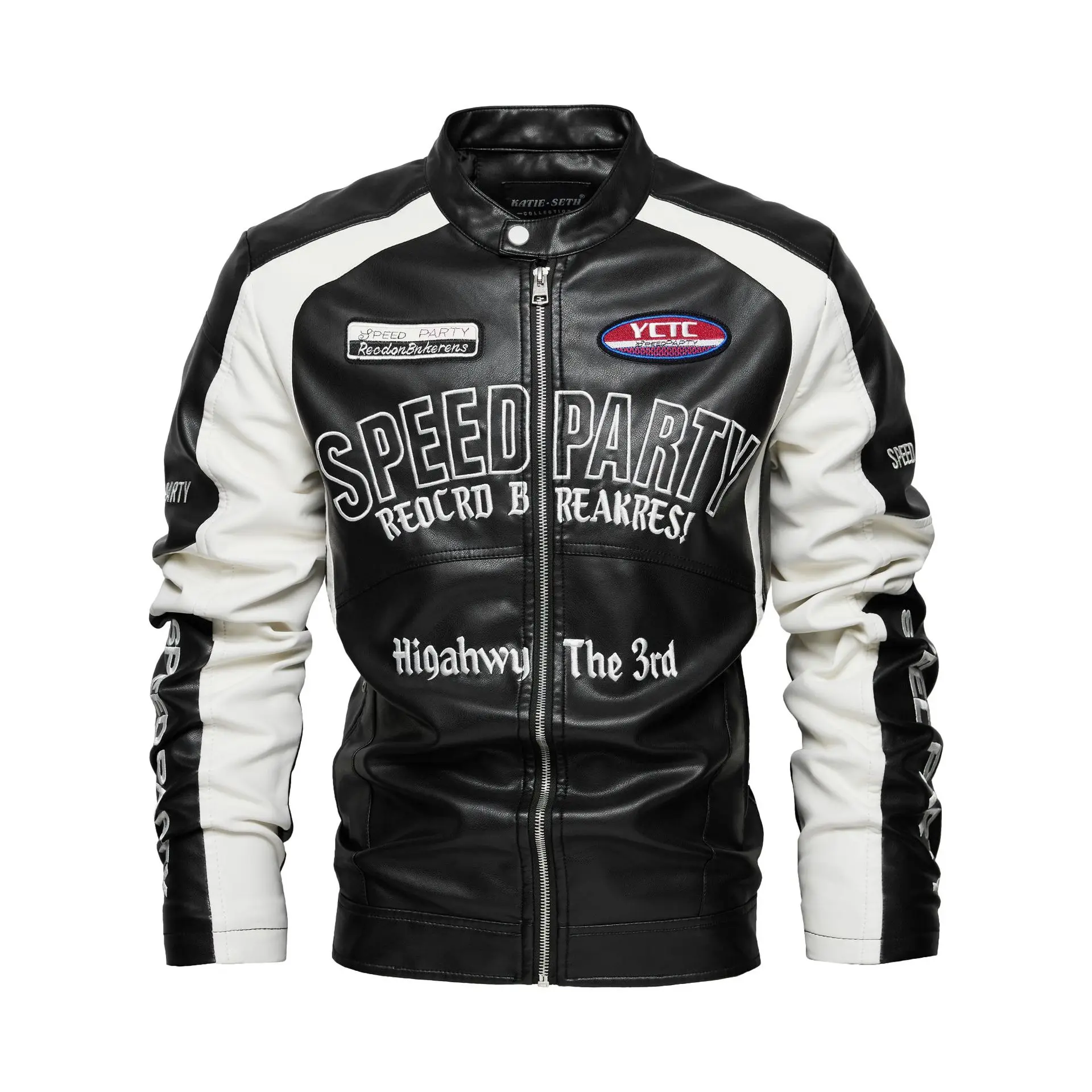 Men's Fashion Faux Leather Biker Jacket Autumn Winter Windproof Motorcycle Rider Coat With Embroidery Patched Moto Outerwear