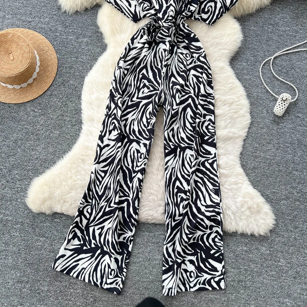 Verão casual playsuits para mulher impresso batwing manga calças de perna larga macacão leopardo vintage com decote em v novo em 2025 chique