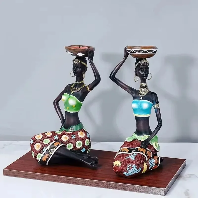 Portavelas AZ para mujeres africanas, decoración de 8,5 pulgadas para mesa, escritorio, candelabro decorativo para comedor, escu