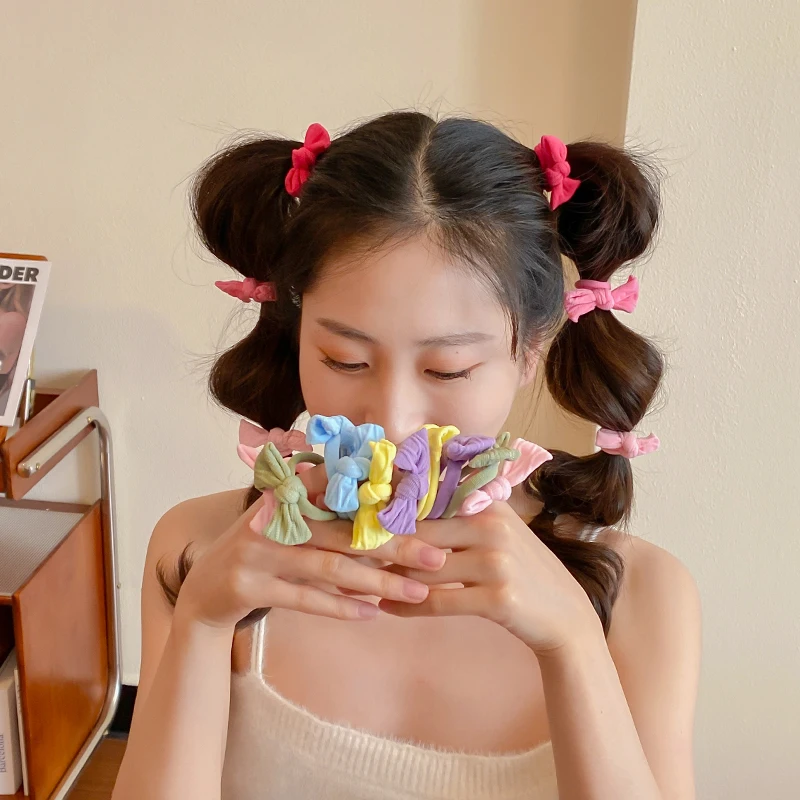 활 리본 헤어 타이 링, 탄성 헤어 밴드, 미니 로프, 포니테일 거치대 모자, 여성용 헤어 액세서리, 10 개, 신제품 