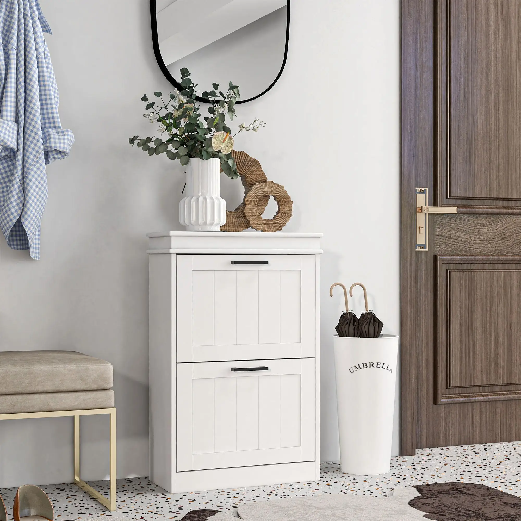 Armoire murale HOMCOM avec barrière anti-basculement, 10 paires de battants à charnières, 2 portes étroites, planchers réglables, profondeur 24 cm, en MDF blanc
