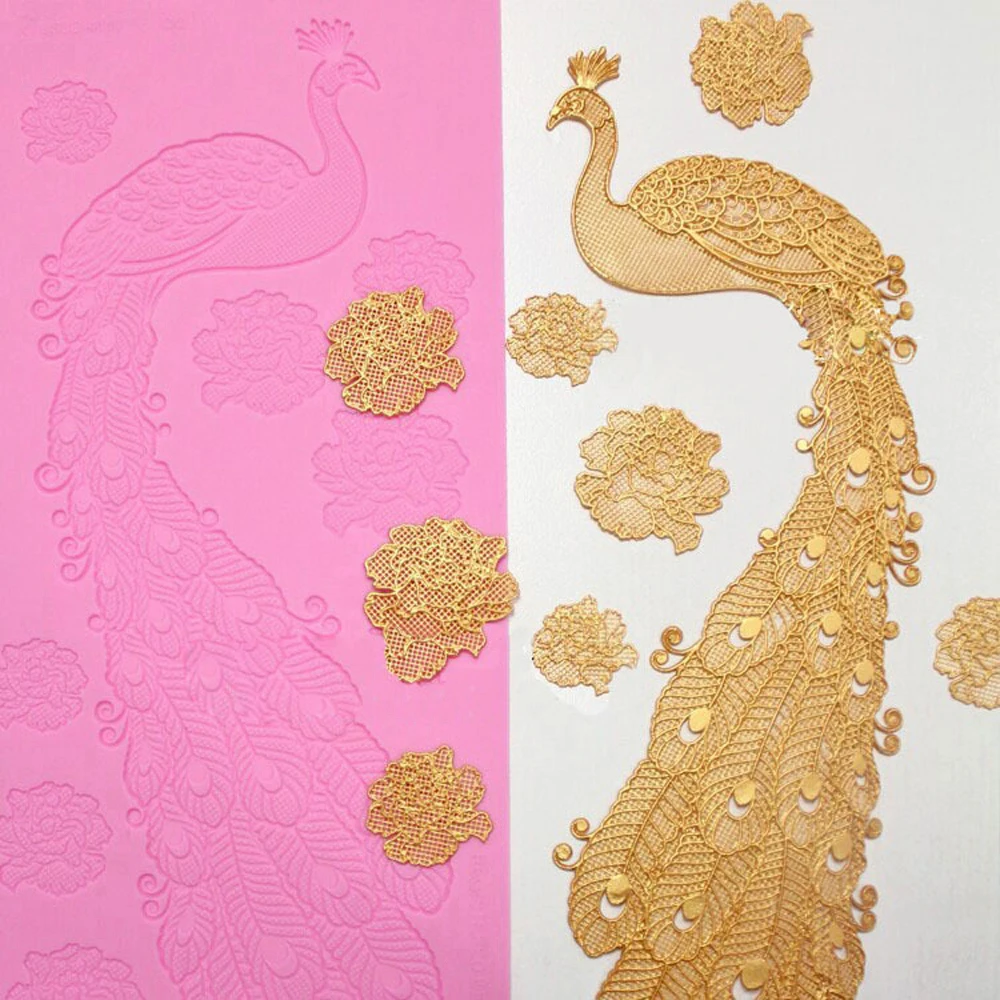 Peacock Feather Lace Fondant Silicone Mold Fondant Cake Decoration  Baking  Lace Bird Mould