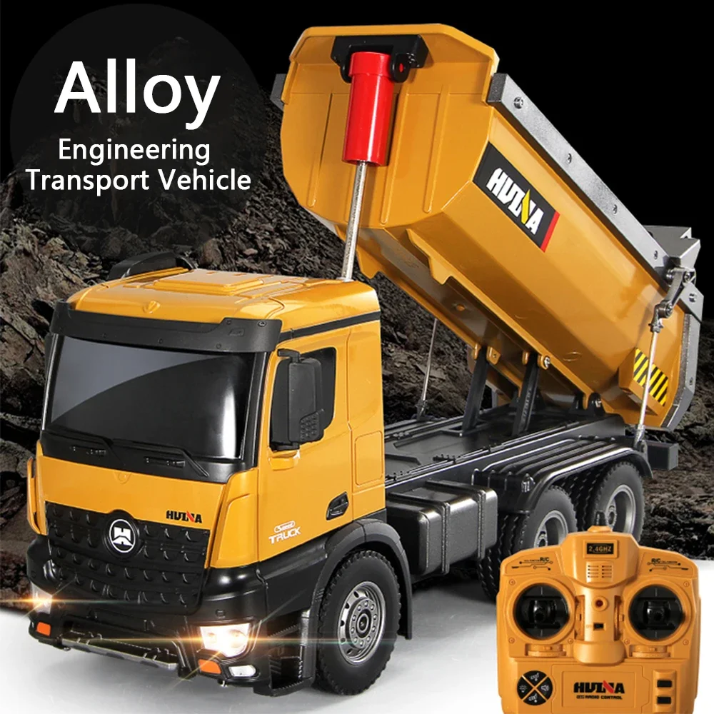 HUINA 1573 Alloy RC Truck 1:14 10CH Remote Control Transport Dump Truck Simulated Soil Loader 2.4G Electric Engineering Vehicle Model Toys Gift