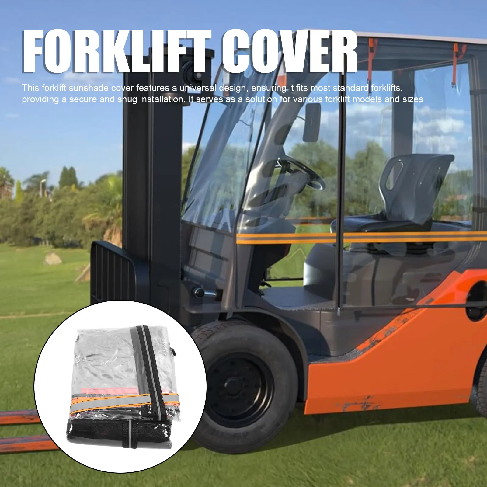 

Forklift Cover - Transparent EVA Protective Enclosure, Dust/Rain/Wind Proof All Weather Sunshade for Forklifts