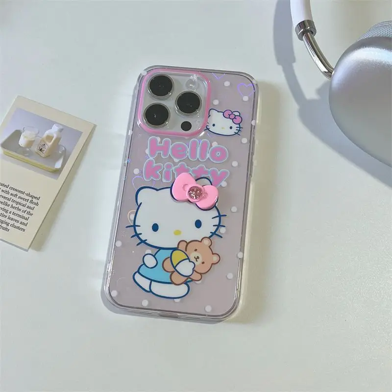 Sanrio Hello Kitty KT Little Bear Phone Case For iPhone 15 14 13 12 11ProMax XR XS MAX 78Plus Y2K Girl Cute Anti Fall Back Cover