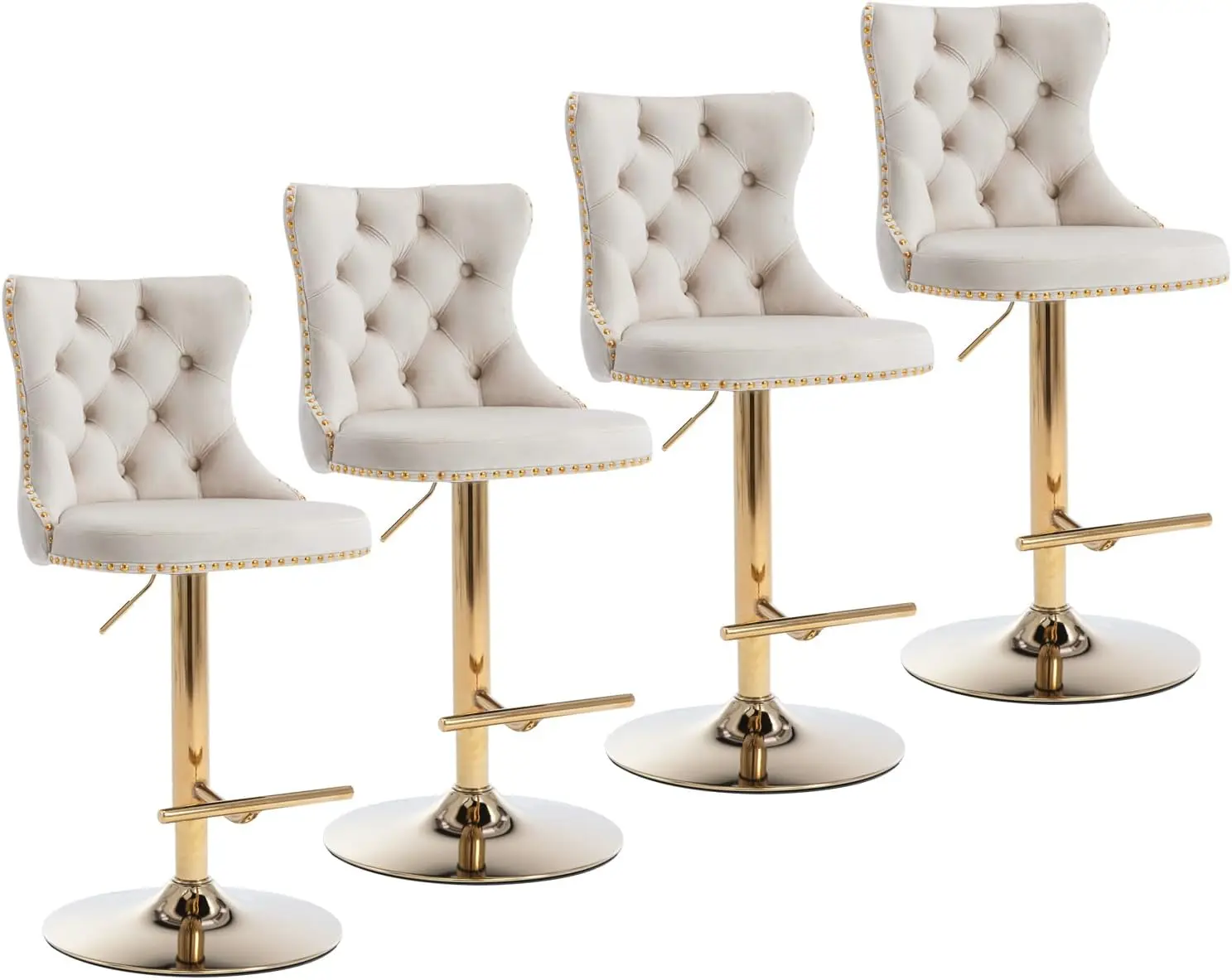 Bar Stools Set of 4,Adjustable Barstools with Back Velvet Tufted Counter Stools Modern Upholstered Bar Chairs with Nailhead for