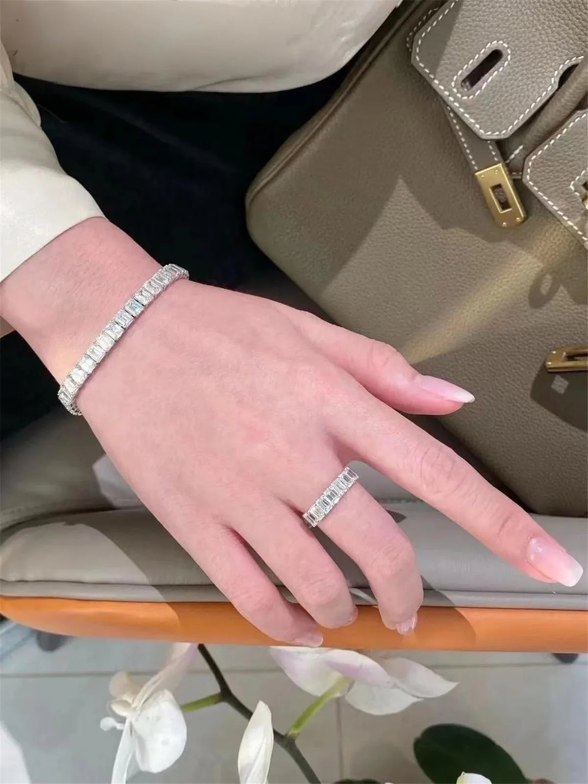 14K Solid Gold Lab-Grown 0.3ct Emerald Cut Diamond Bracelet Platinum 925 Silver Gold Plated Custom Wholesale