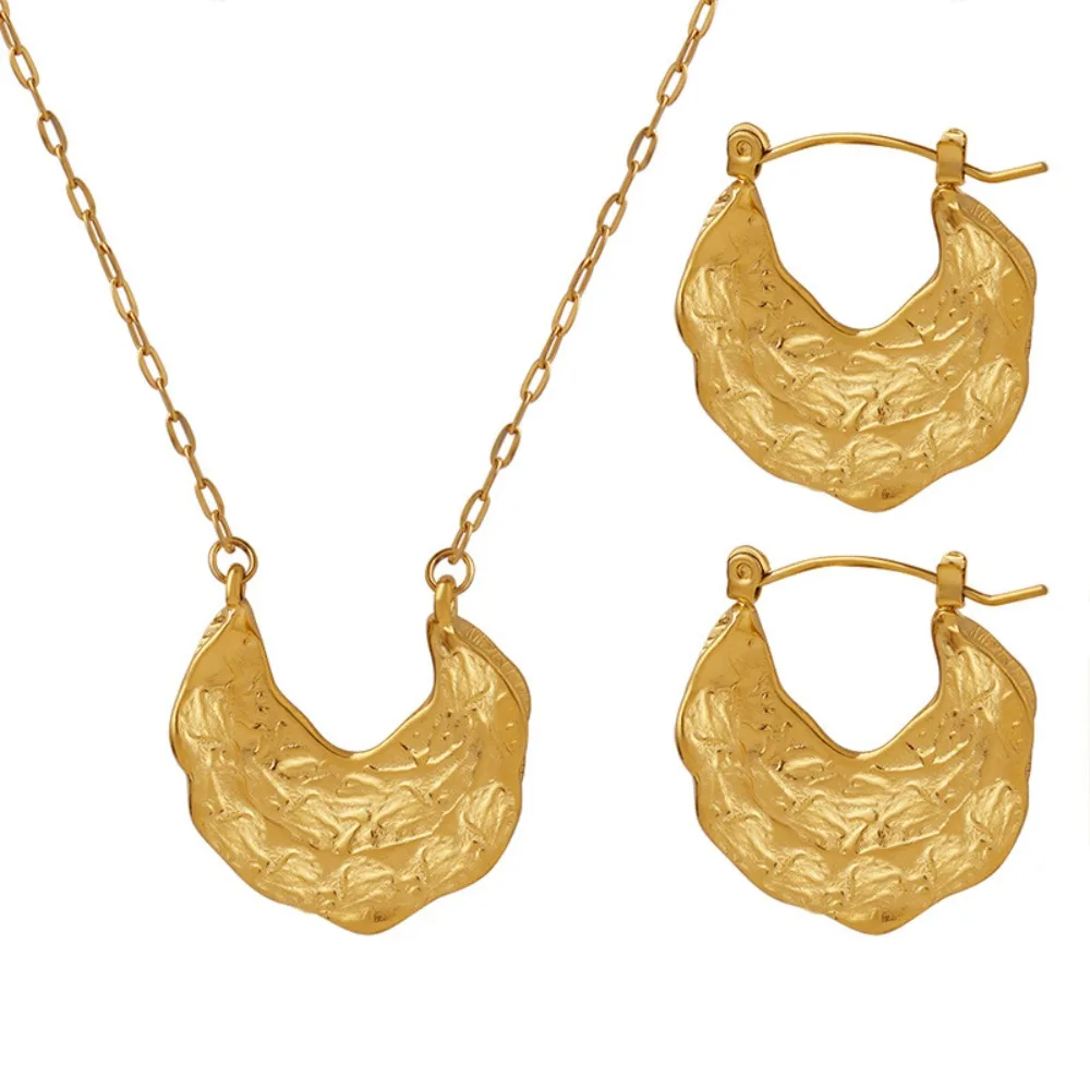 Women's Earrings Necklace Ins Style Hammered Stainless Steel Fashion Versatile Jewelry Accessories