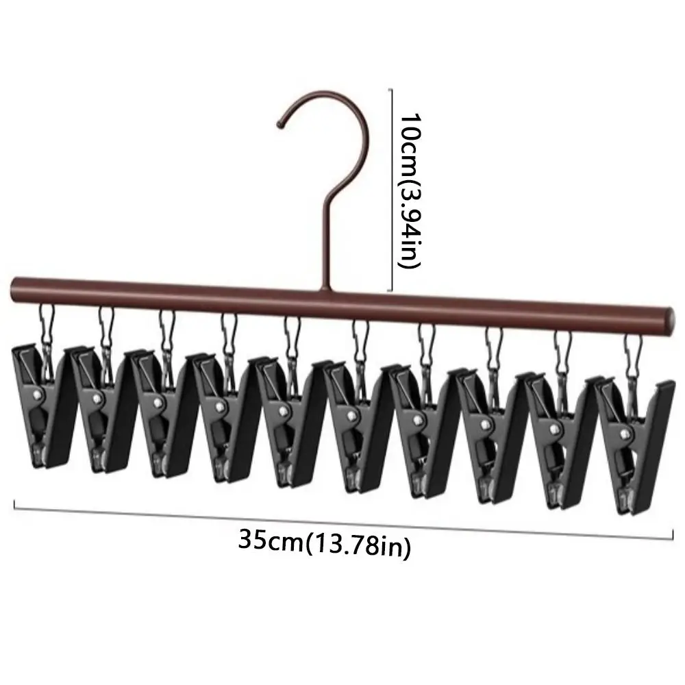 10 Clips Clothes Drying Hanger Metal Clip Windproof Socks Hanging Rack Wooden Non-slip Storage Organiser Dormitory Student