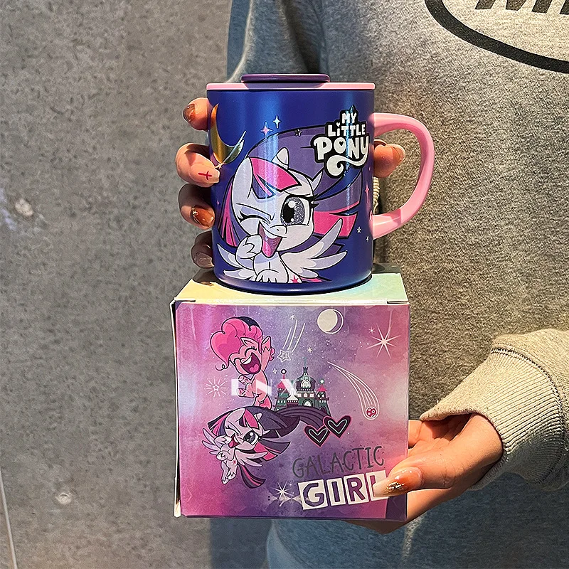 300ml My Little Pony Insulated Mug Stainless Steel Cartoon Handle Cup Household Water Cup with Cover Girls Office Cups Bottles