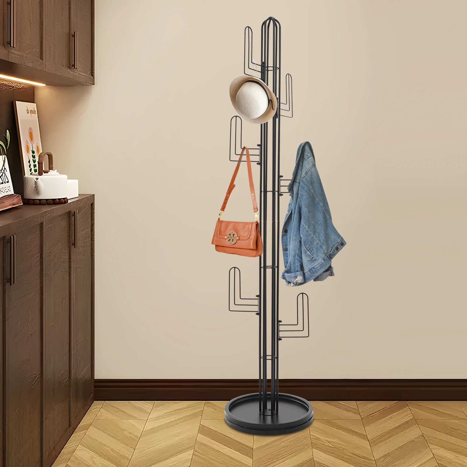 

Black Clothing Rack Stand Freestanding Coat Rack Cactus Shape Clothing Stand