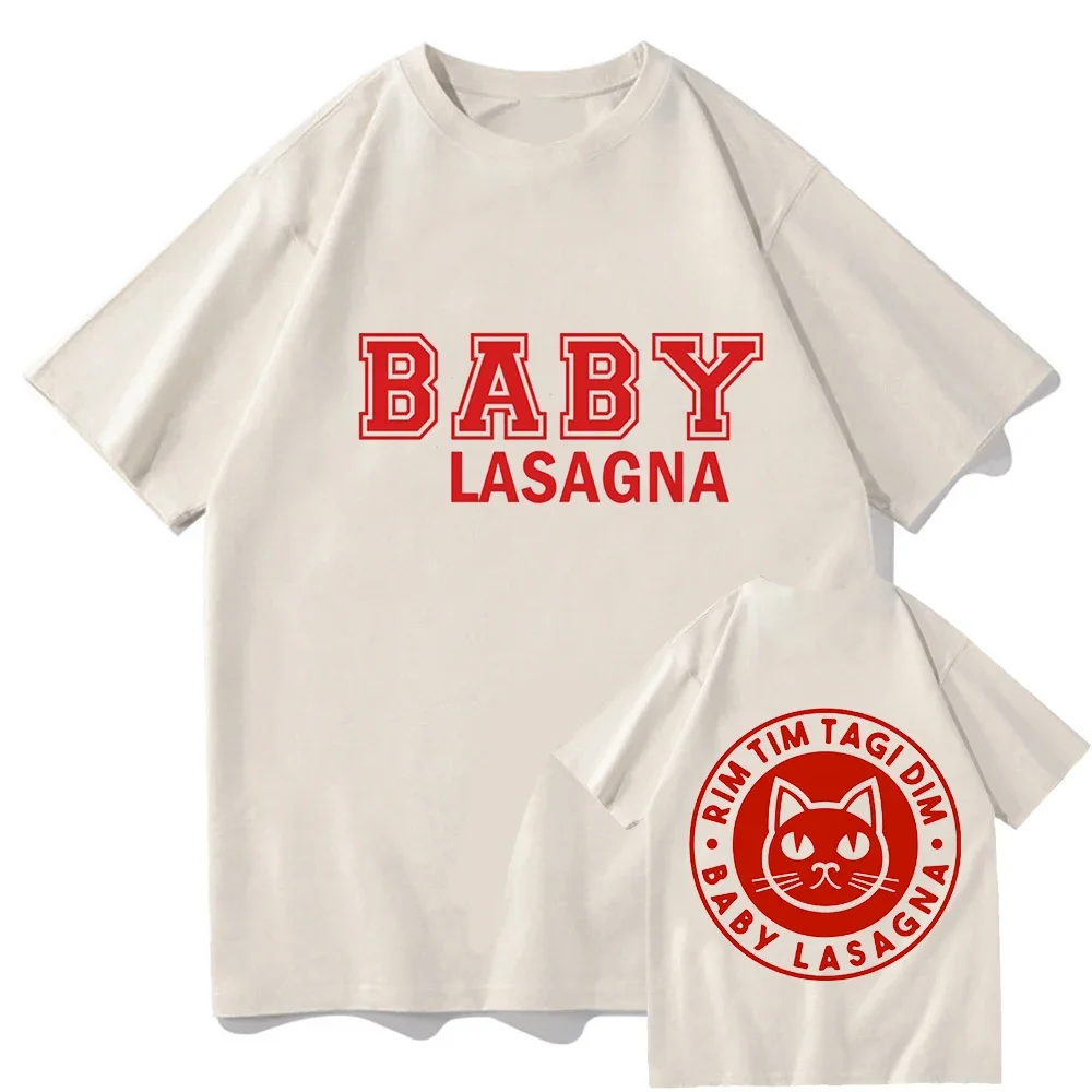 Singer Baby Lasagna Print T-shirts Cotton Men/Women Casual Tee-shirt Meow Cat Please Meow Back Graph Tshirts Camisas Summer