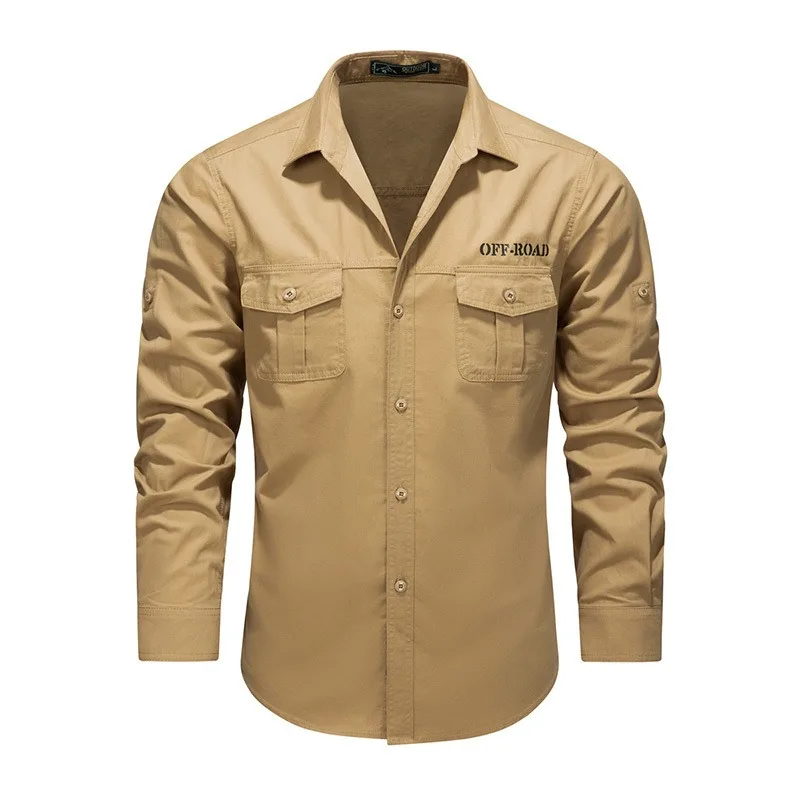 Men's Quick Dry Off-Road Long Sleeve Shirt with Chest Pockets Lightweight Tactical Hiking Travel Shirt